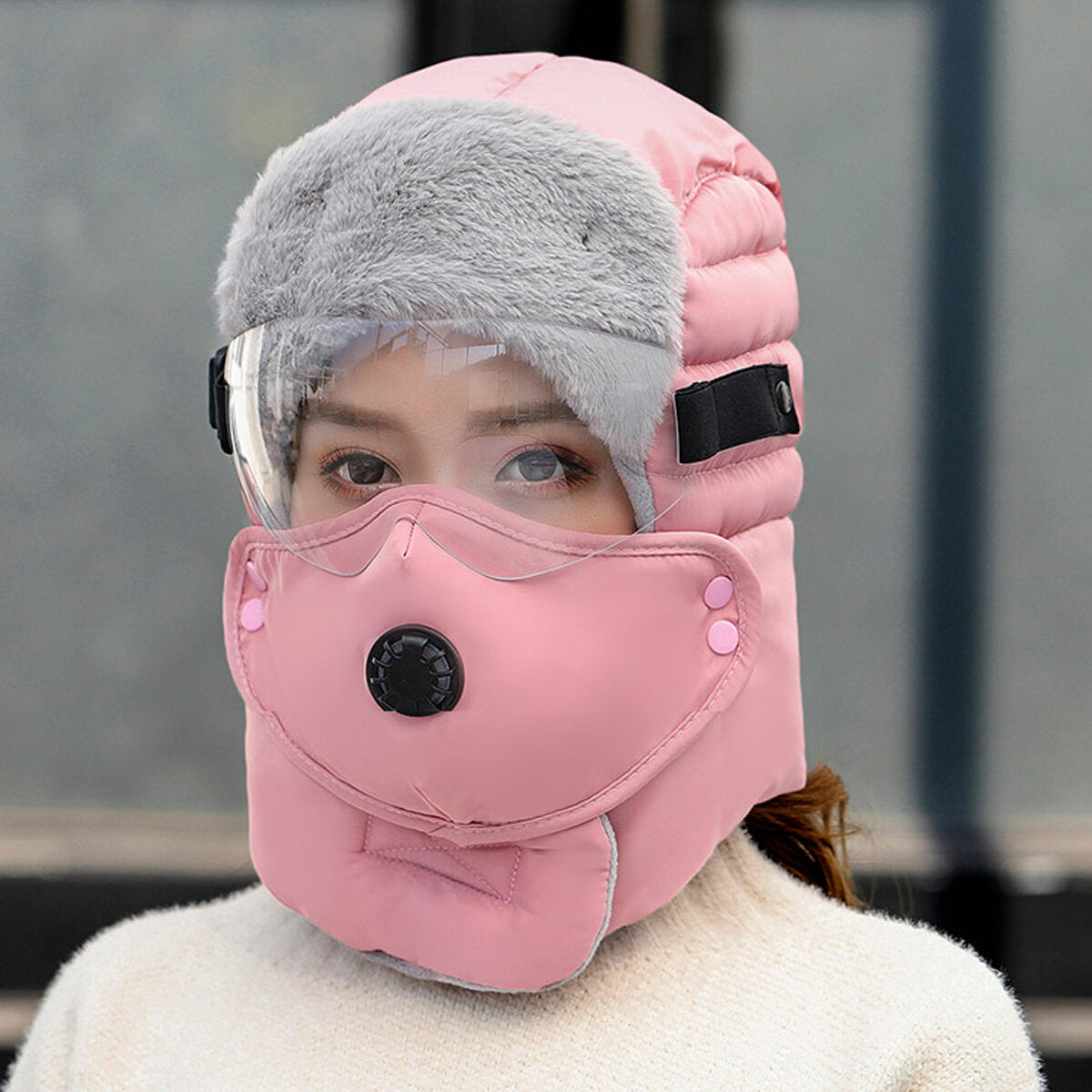 Winter Men Original Design Warm Hat Women Waterproof Hood Hat With Windproof Glasses Face Mask Ear Muffers