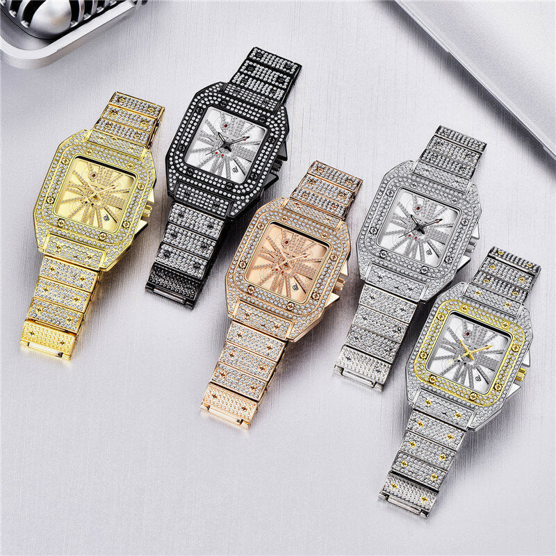 Fashion Elegant Alloy Quartz Watch Diamond Cool Men Watch Square Dial Shape Quartz Watch