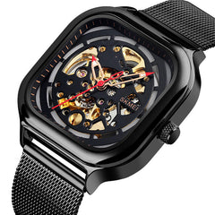 Fashion Men Automatic Watch Waterproof Hollow Art Stainless Steel Strap Mechanical Watch