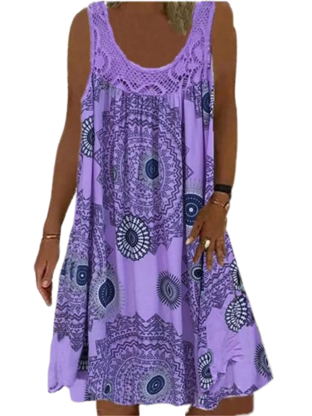 Women's Sleeveless Street Print Crew Neck Sport Casual Dress