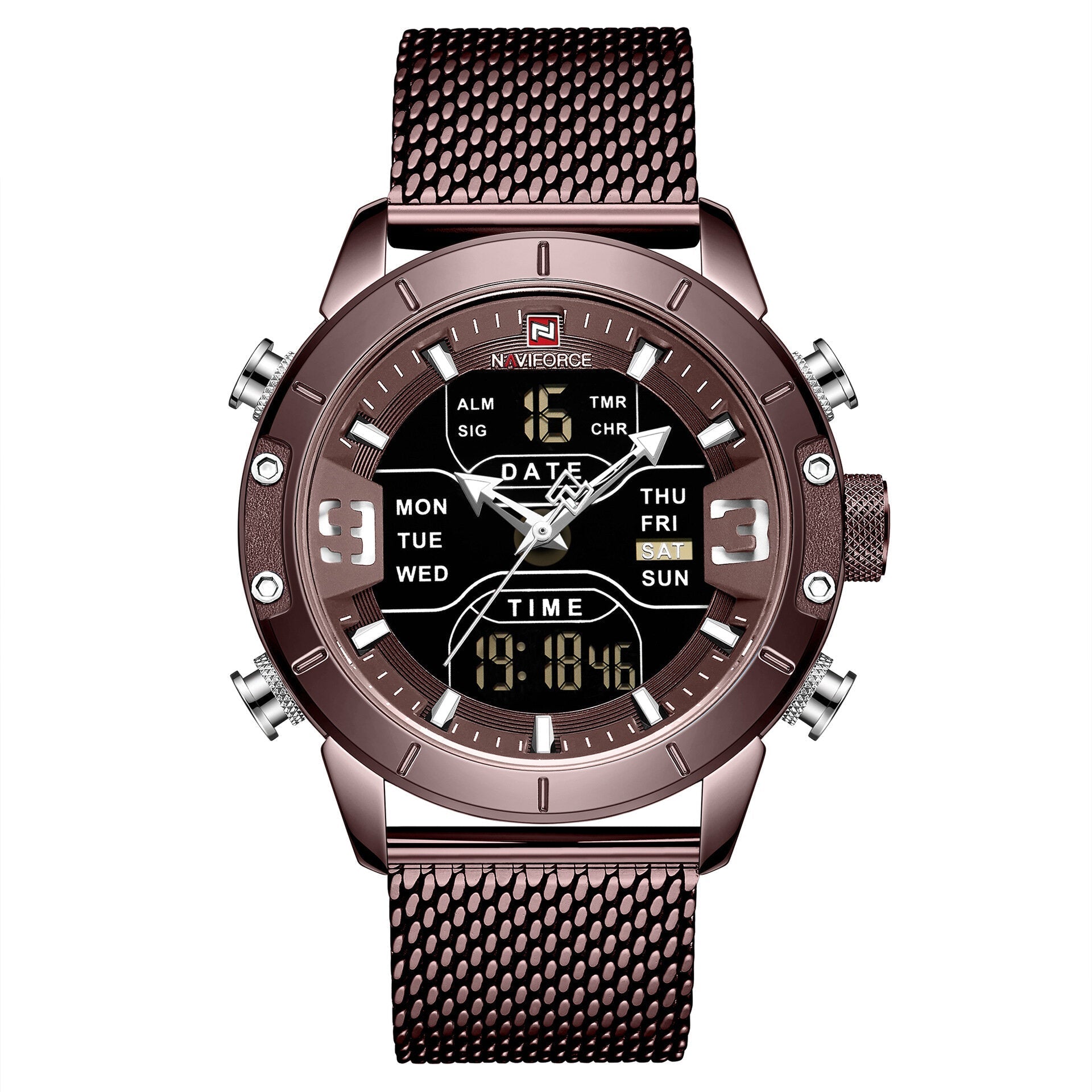 Waterproof Dual Display Watch Calendar Full Steel Business Men Digital Watch