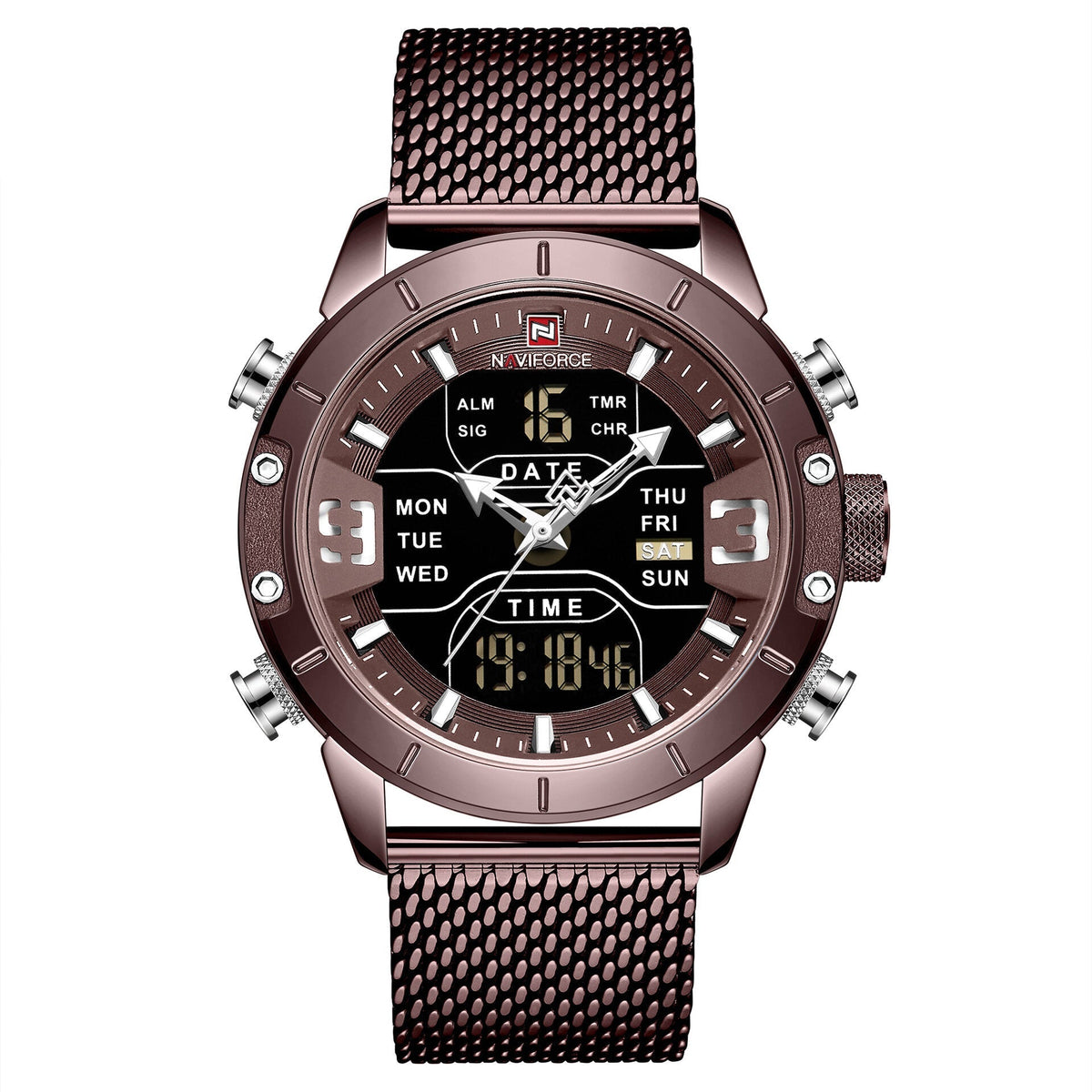 Waterproof Dual Display Watch Calendar Full Steel Business Men Digital Watch