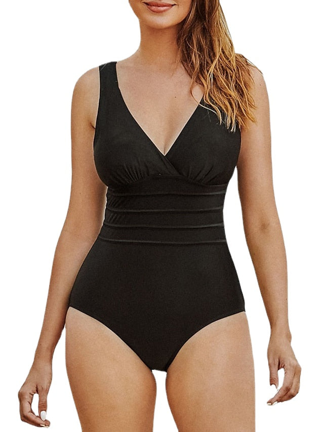 Women's One Piece Swimsuit Tummy Control Open Back Floral Print Black Navy Blue Vacation Fashion