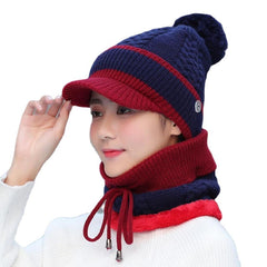 Warm Wool Beanie & Scarf Set - Winter Pom Cap