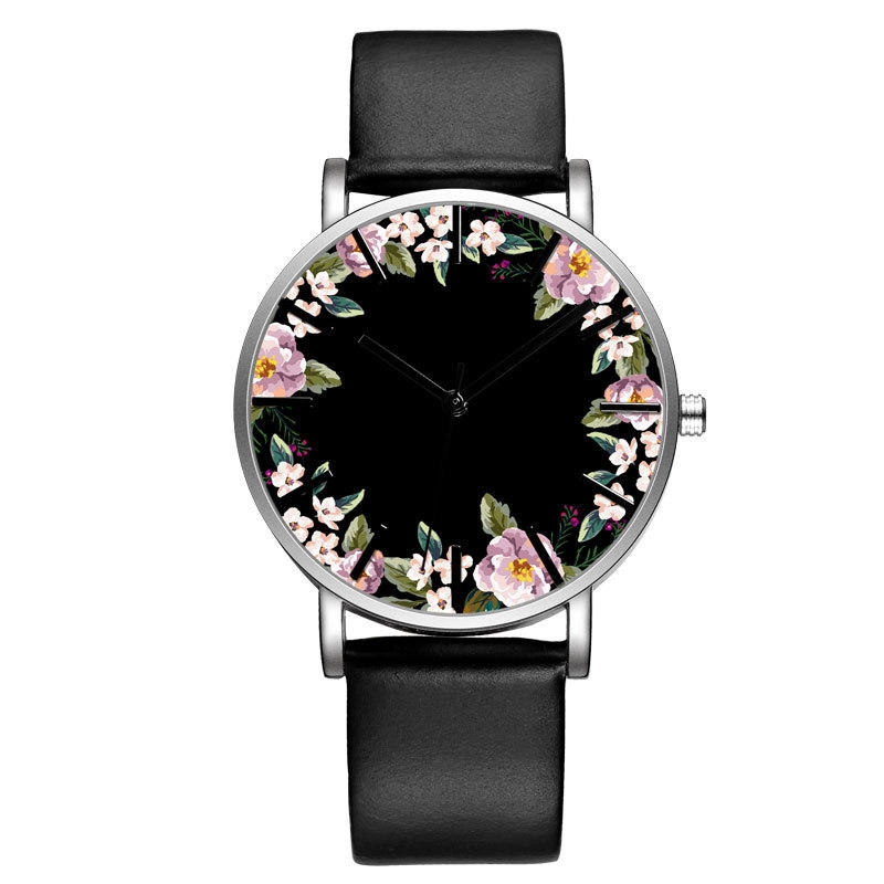 Unisex Wrist Watch Flower Picture Dial Display Quartz Watch