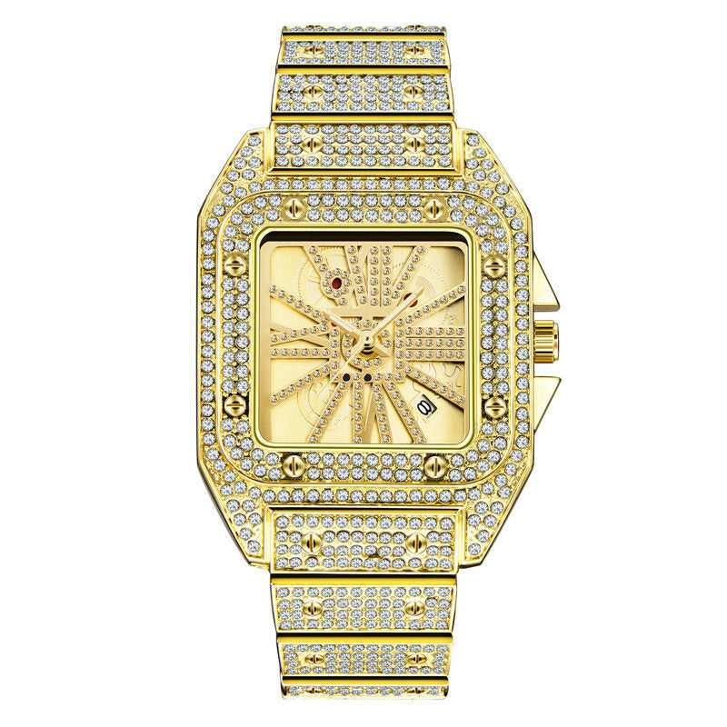 Fashion Elegant Alloy Quartz Watch Diamond Cool Men Watch Square Dial Shape Quartz Watch