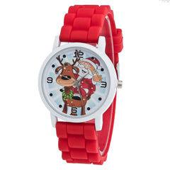 Cartoon Santa Claus and Reindeer Pattern Silicone Strap Watch Cute Kid Watch Fashion Children Quartz Watch