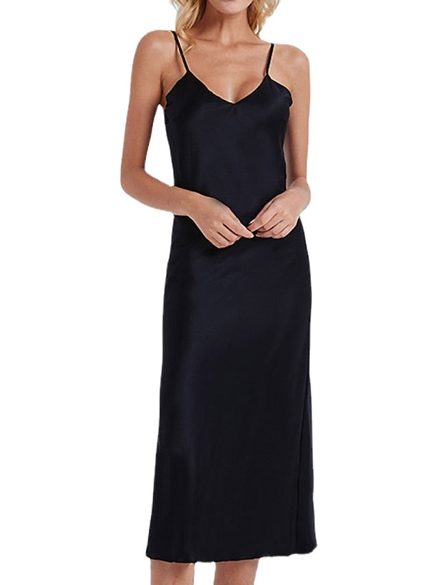Casual Backless Solid Color Midi Dress with Straps for Home Lounge