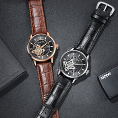 Business Style Genuine Leather Band Men Wrist Watch Ultra Thin Automatic Mechanical Watch