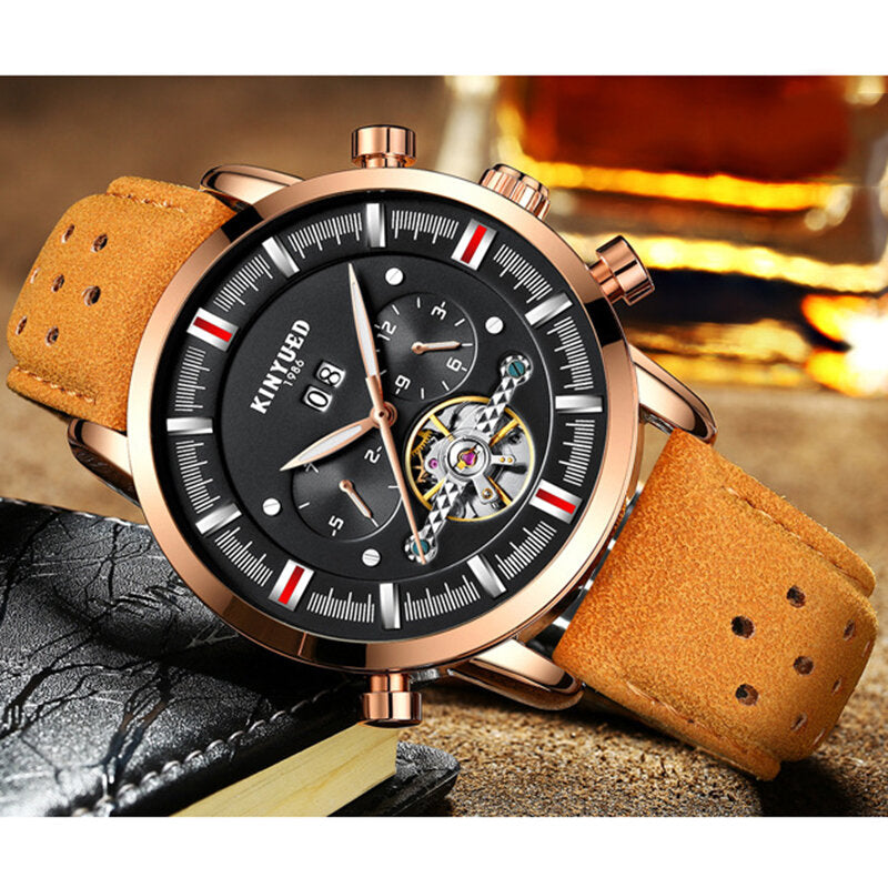 Fashion Style Brathable Leather Strap Automatic Men Business Mechanical Watch