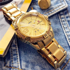 Casual Luminous Pointer with Calendar Dial Stainless Steel Strap 3ATM Waterproof Men Quartz Watch Wristwatch