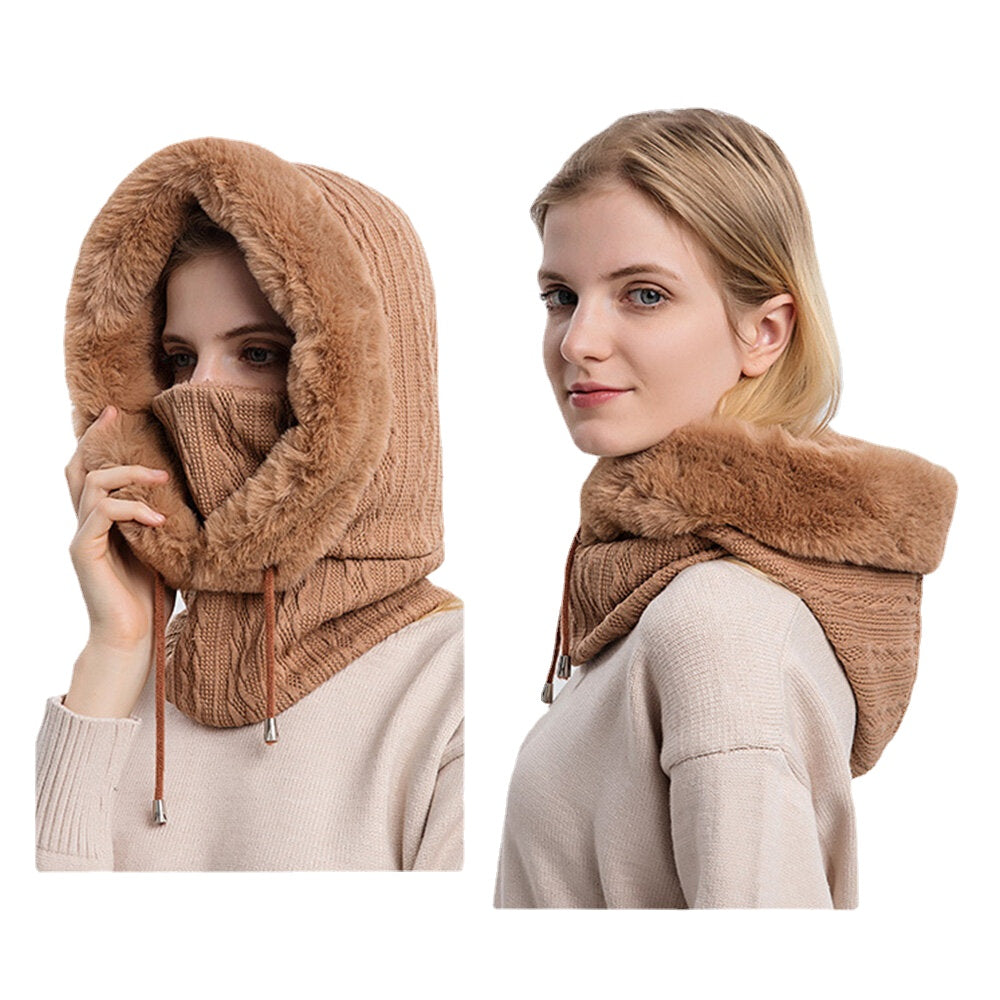 Women's Plush Hooded Neck & Ear Warmer: Cold-Proof Outdoor Riding Headgear