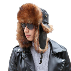 Unisex High-End Leather Trapper Hat with Warm Earmuffs for Winter