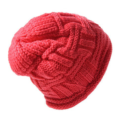 Women's Crochet Knit Beanie Hat with Button Detail - Baggy Style