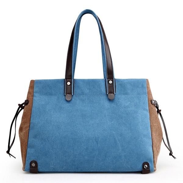 Women Quality Canvas Casual Large Capacity Color Block Tote Bag Handbag