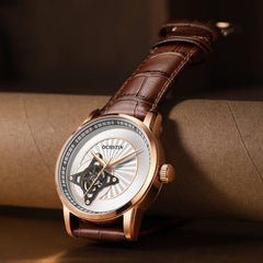 Business Style Genuine Leather Band Men Wrist Watch Ultra Thin Automatic Mechanical Watch