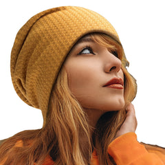 Women's Plaid Knitted Beanie - Warm, Soft, Breathable, Adjustable for Autumn/Winter