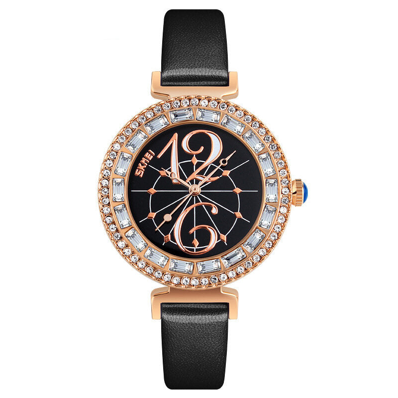 Rhinestone Women Wrist Watch Shell Dial Waterproof Elegant Design Quartz Watch