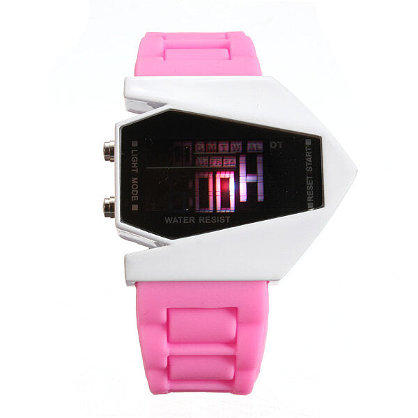 Creative Airplane Pilot Colorful LED Water Resistant Stopwatch Alarm Clock Wrist Watch Digital Watch