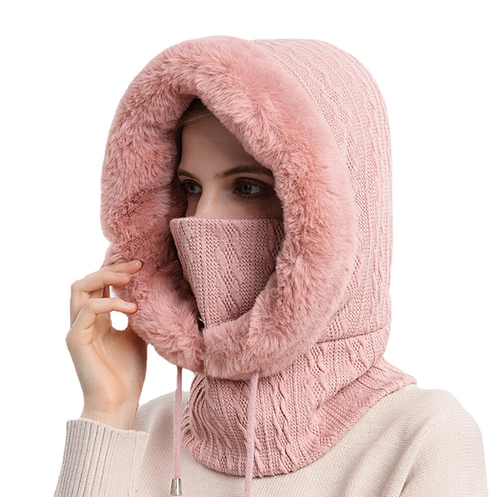 Women's Plush Hooded Neck & Ear Warmer: Cold-Proof Outdoor Riding Headgear