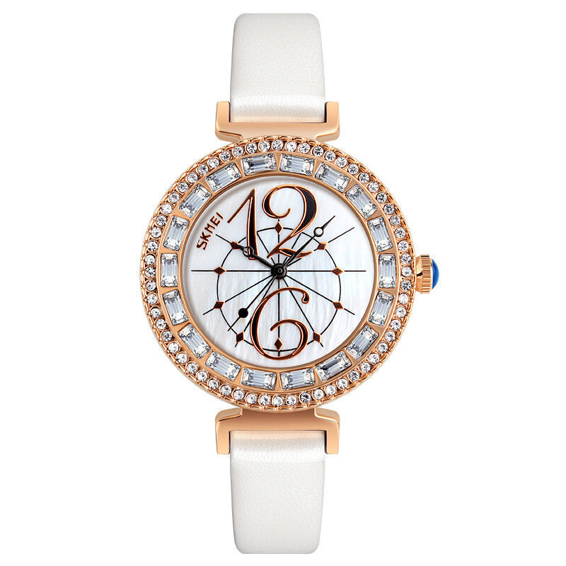 Rhinestone Women Wrist Watch Shell Dial Waterproof Elegant Design Quartz Watch