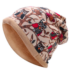 Women's Owl Pattern Slouchy Beanie Cap & Scarf, Multi-Function, Double Layer, Windproof, Warm Hat