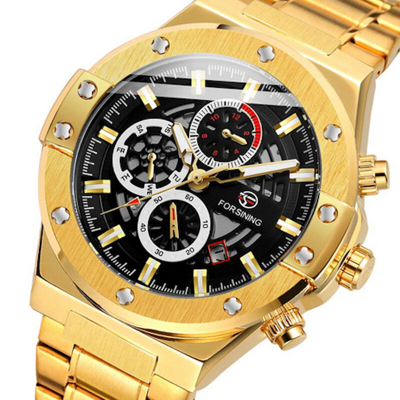 Men Automatic Watch Luminous Date Week Display 3ATM Waterproof Mechanical Watch