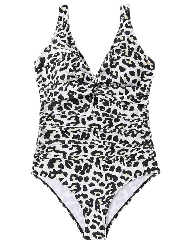 Women's Quick Dry One Piece Swimsuit Tummy Control Solid Leopard Black White Burgundy Green Red