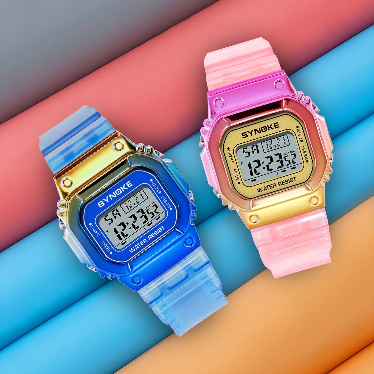 Gradient Color Watch Case Fashion Style Women Men Luminous Display Couple Digital Watch