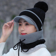 Warm Wool Beanie & Scarf Set - Winter Pom Cap