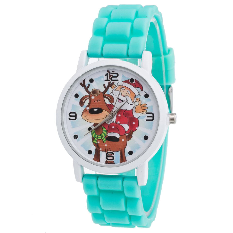 Cartoon Santa Claus and Reindeer Pattern Silicone Strap Watch Cute Kid Watch Fashion Children Quartz Watch