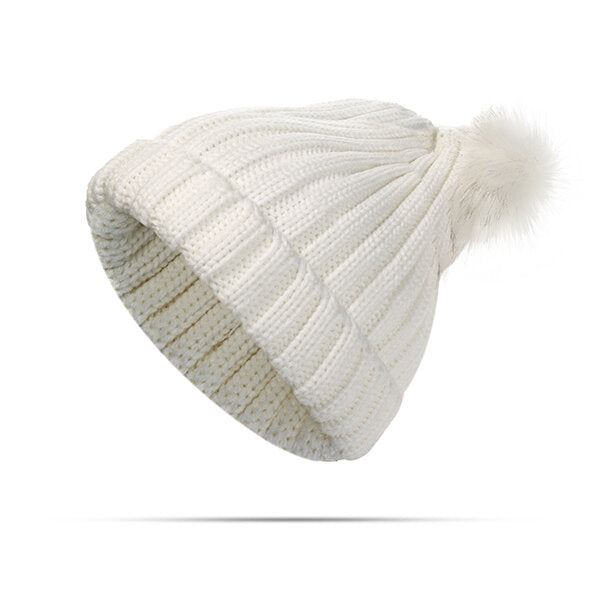 Women's Knitted Winter Beanie with Pom Pom - Warm, Soft Fur Ball Cap