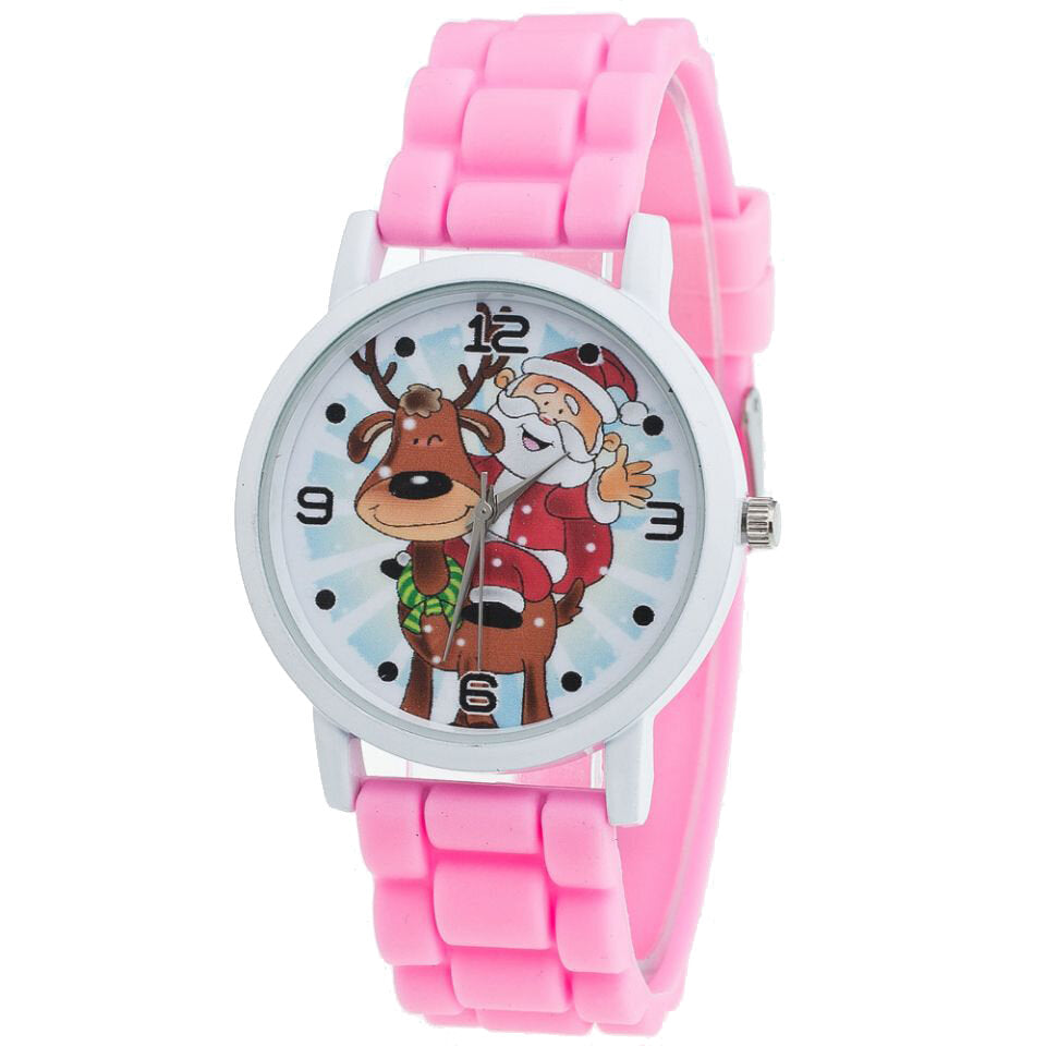 Cartoon Santa Claus and Reindeer Pattern Silicone Strap Watch Cute Kid Watch Fashion Children Quartz Watch