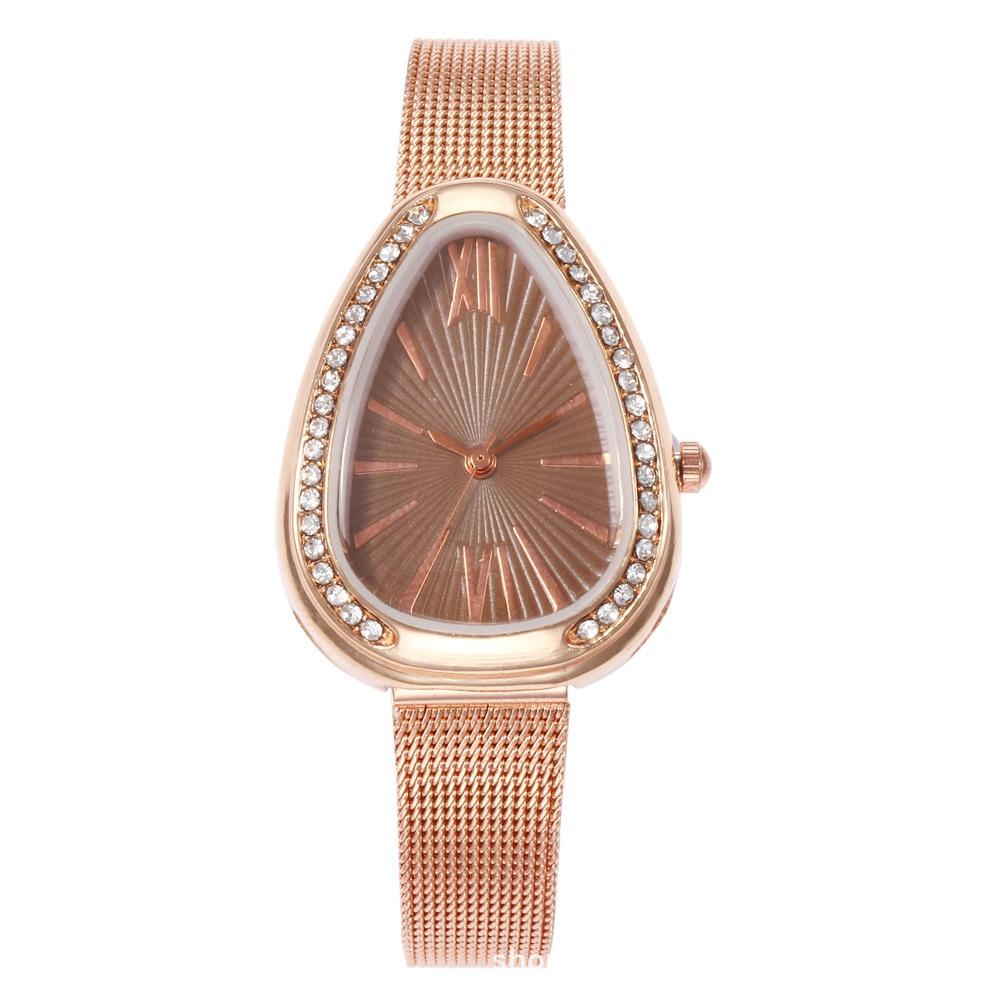 Crystal Case Triangle Dial Simple Design Full Stell Mesh Belt Women Quartz Watch