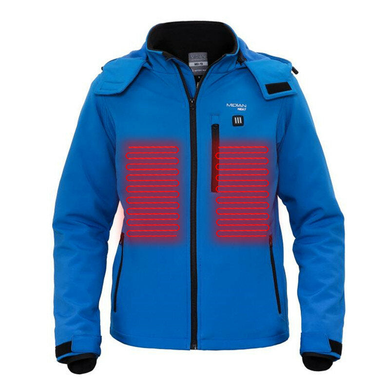 Heated Waterproof Jacket with 5 Zones, Intelligent Hood, for Work, Motorcycle, Skiing, Riding