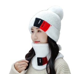 Unisex 2PCS Warm Windproof Knitted Hat & Scarf Set - Plus Velvet, Winter Neck & Face Protection