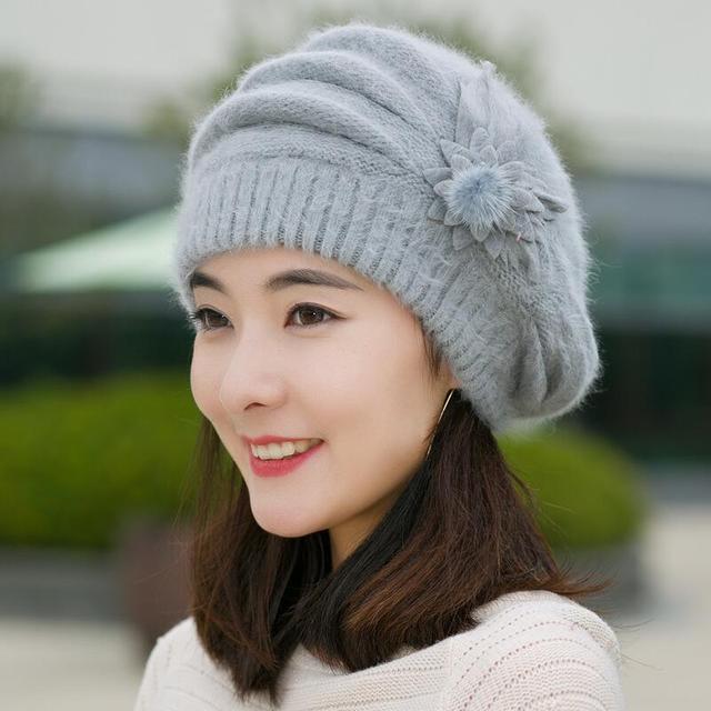 Women's Thick Knitted Fur Hat - Warm Winter Sweater Beanie