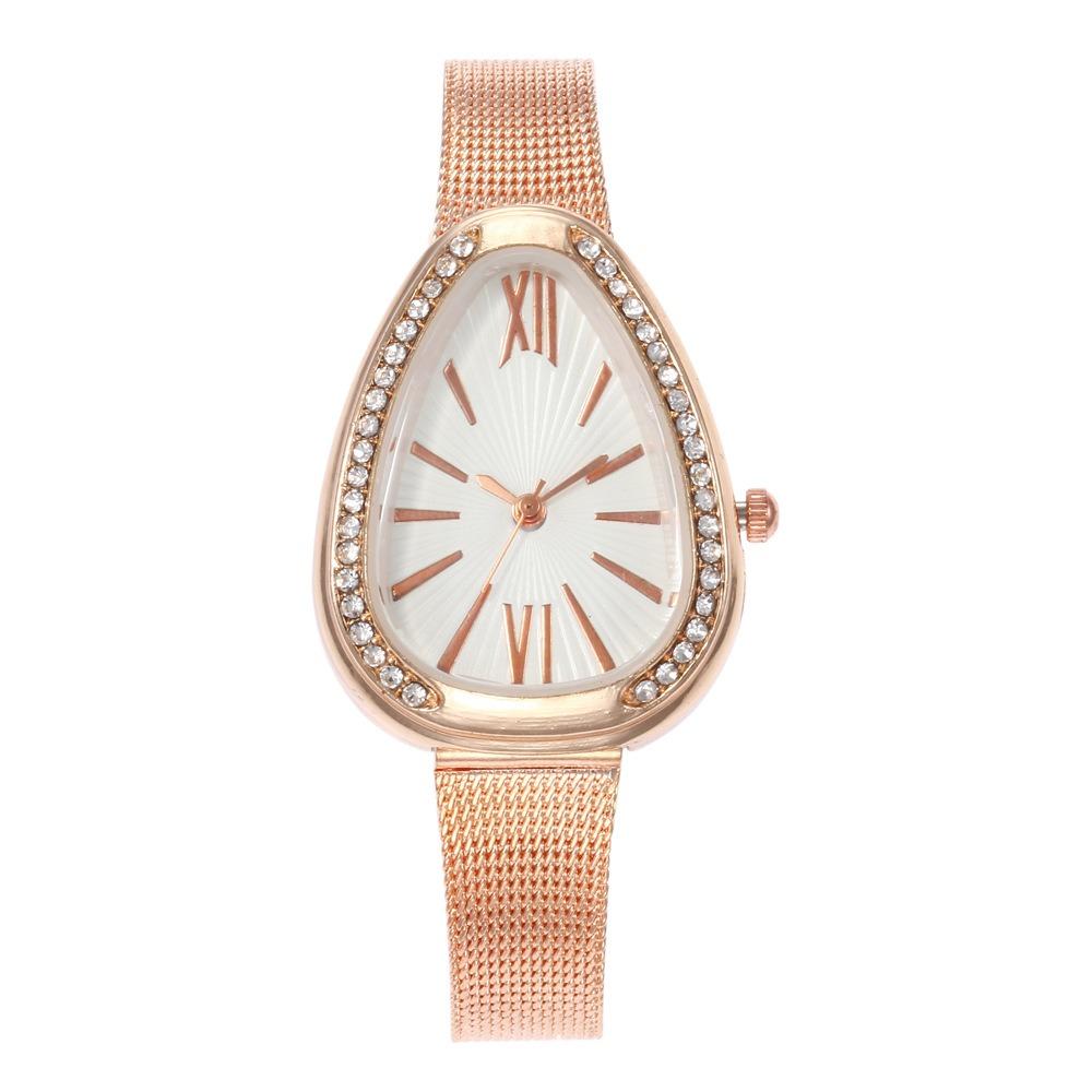 Crystal Case Triangle Dial Simple Design Full Stell Mesh Belt Women Quartz Watch