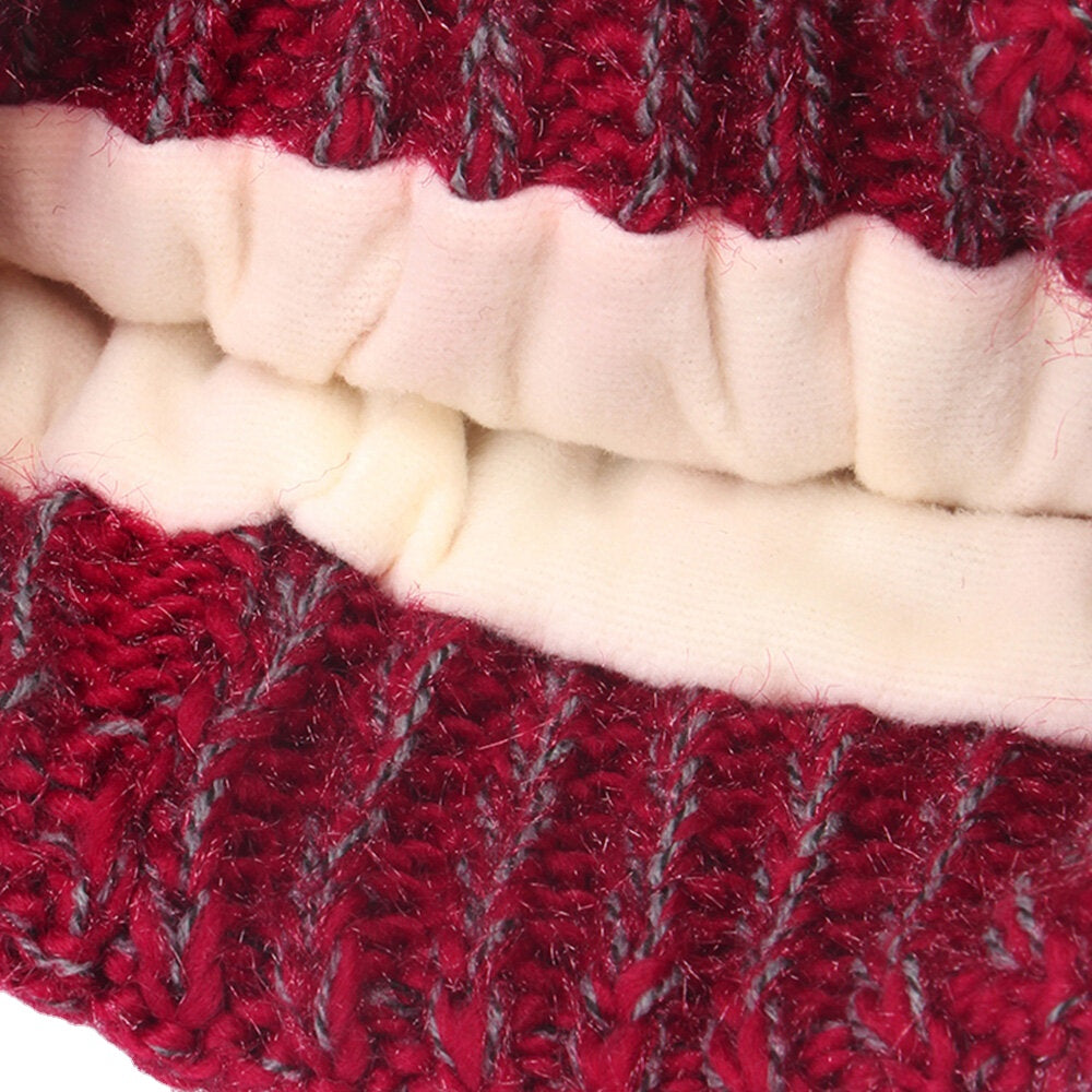 Women's Knitted Beanie Hat with Fluffy Ball, Plus Velvet, Warm Ear Protection, Mixed Colors