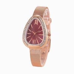 Crystal Case Triangle Dial Simple Design Full Stell Mesh Belt Women Quartz Watch