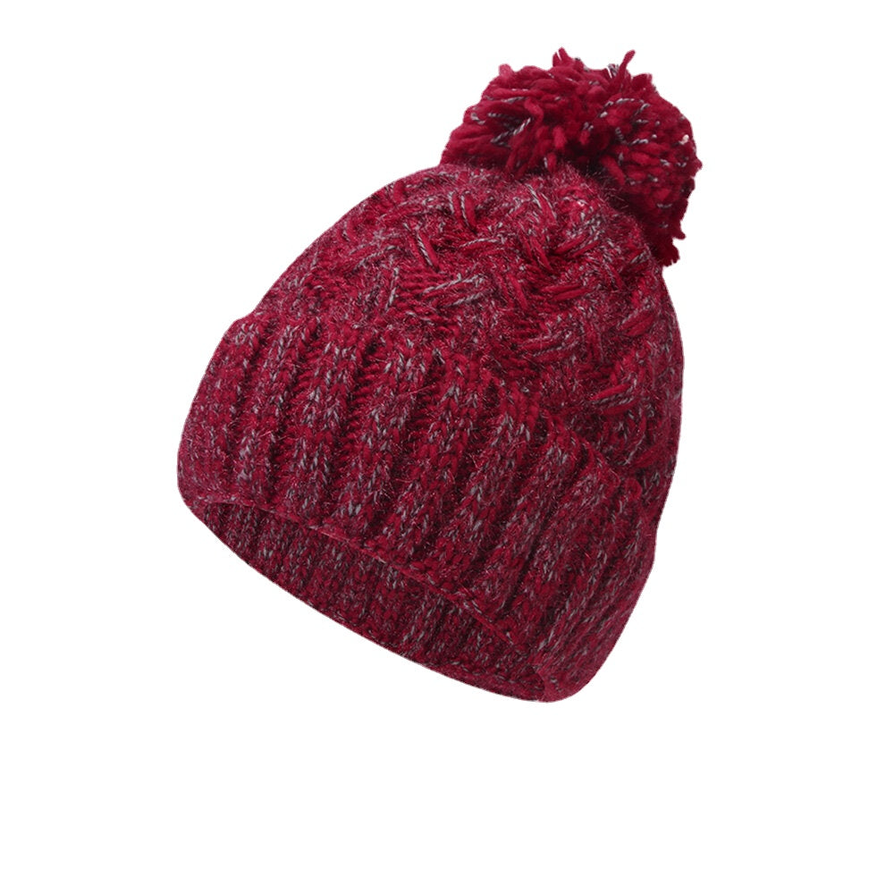 Women's Knitted Beanie Hat with Fluffy Ball, Plus Velvet, Warm Ear Protection, Mixed Colors