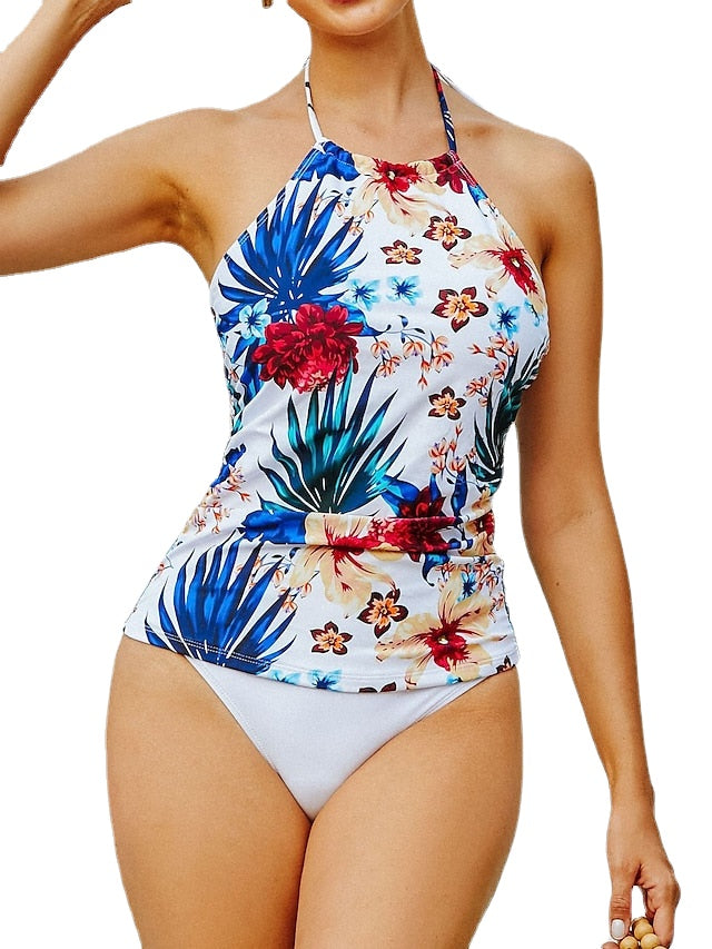 Women's Swimwear Tankini 2 Piece Normal Swimsuit 2 Piece Printing Leopard Floral Top Bathing Suits Sports Beach Wear Summer