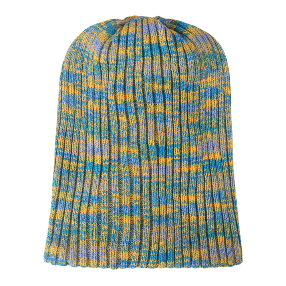 Unisex Rainbow Striped Woolen Beanie - Thick, Warm, Velvet-Lined Hat