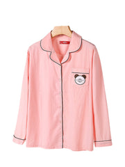 Plus Size Women's Cotton Cartoon Applique Lapel Pajama Set with Contrast Binding