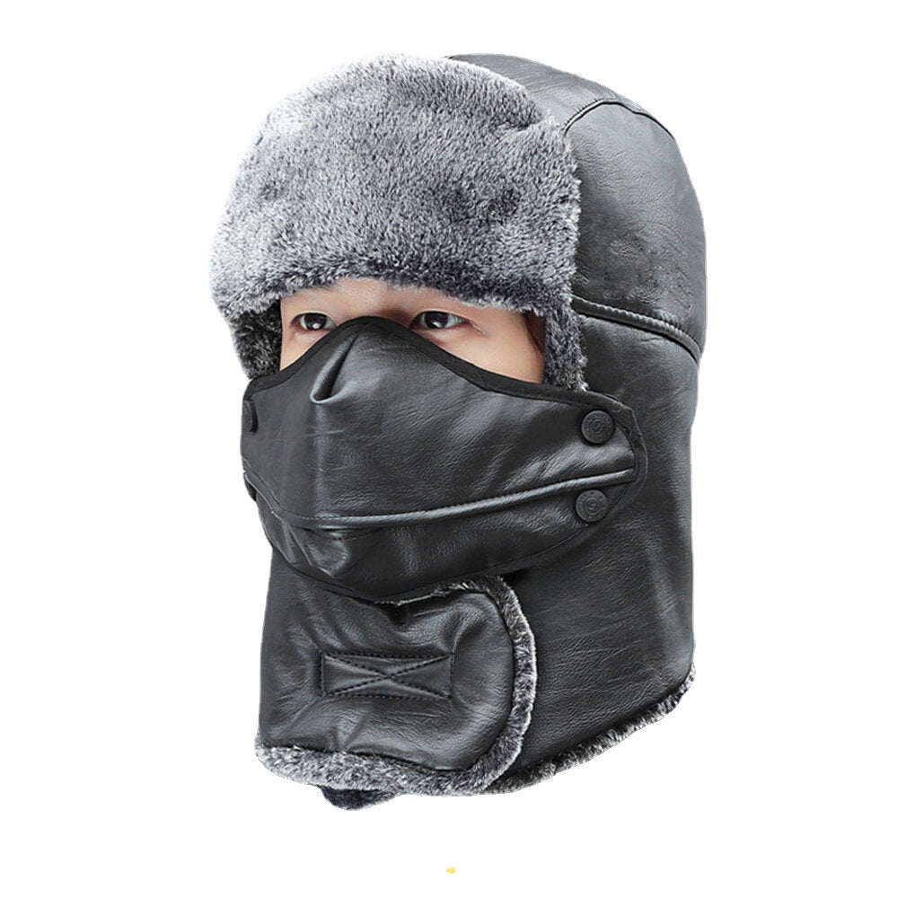 Unisex Faux Leather Trapper Hat: Warm, Windproof, Ear & Eye Protection for Outdoor Riding