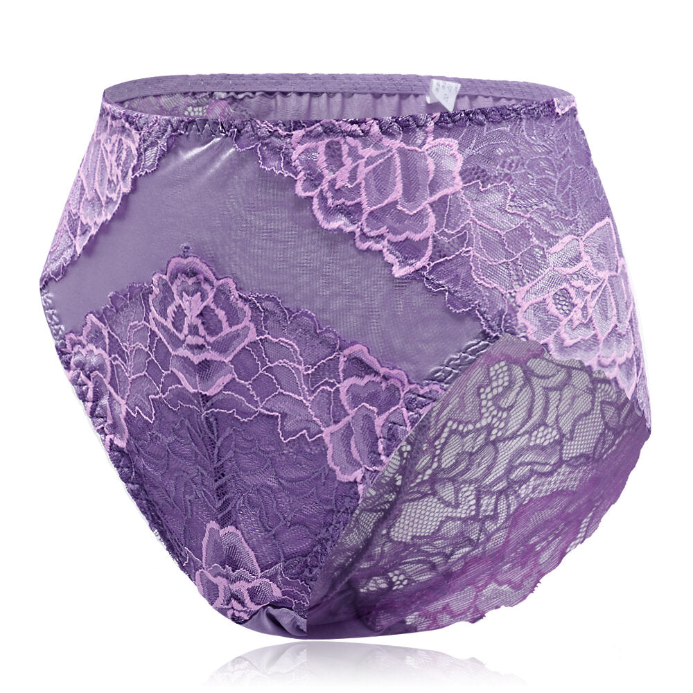 Plus Size Luxury Lace Floral Breathable Briefs