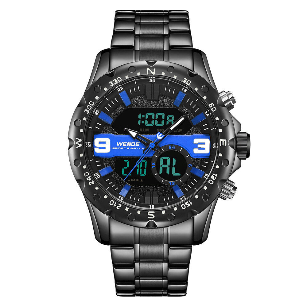 Business Style Dual Display Watch LCD Digital Chronograph 3ATM Waterproof Men Watch