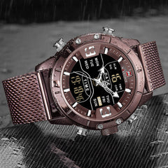 Waterproof Dual Display Watch Calendar Full Steel Business Men Digital Watch