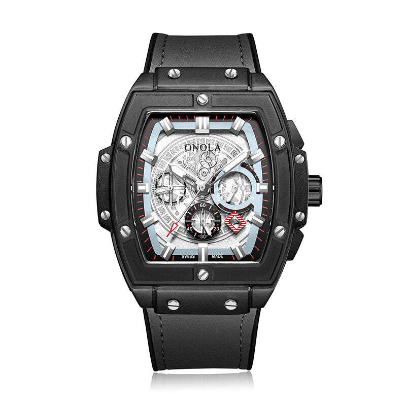 Men Watch Square Dial Calendar Stopwatch Multi-function Luminous Display Casual Automatic Mechanical Watch