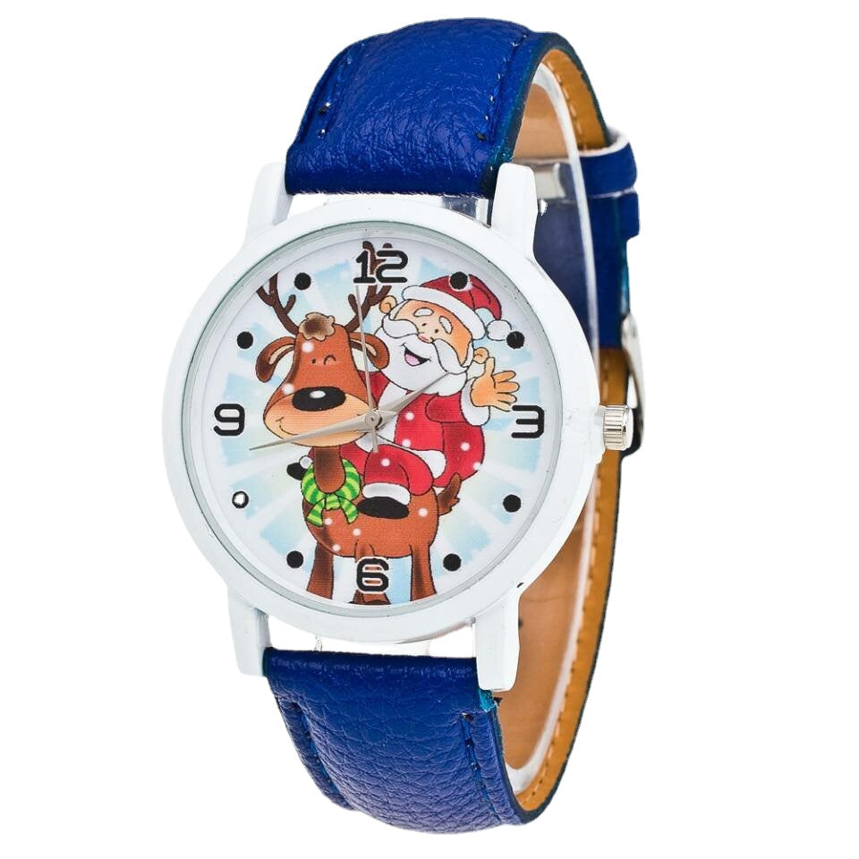 Fashion Christmas Santa Claus Pattern Cute Watch Leather Strap Men Women Quartxz Watch